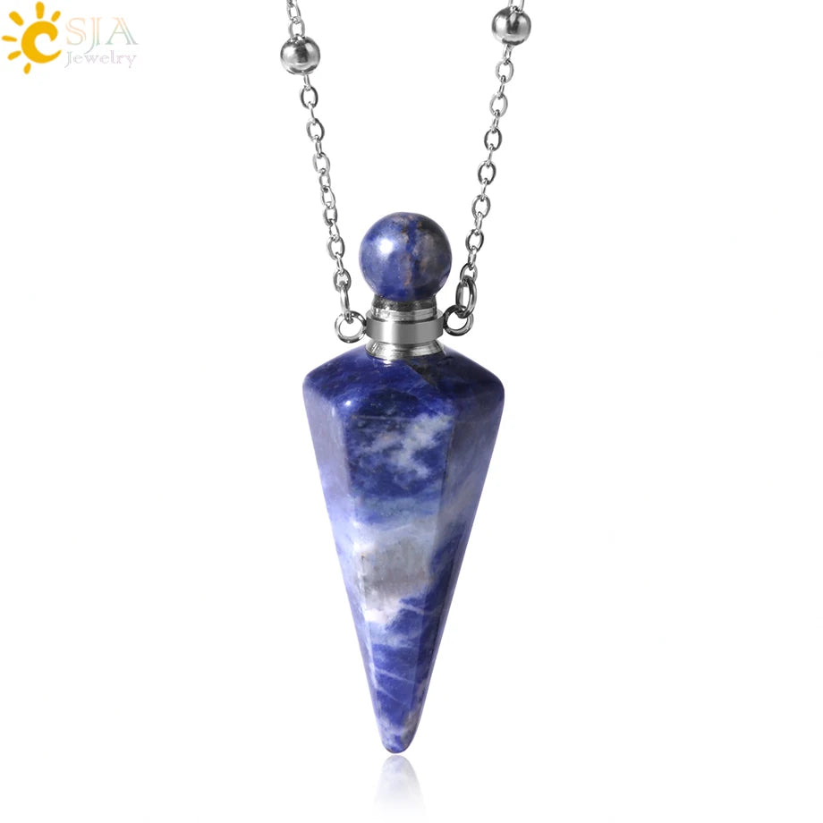 Crystal Perfume Necklace Natural Stone Cone Pendant Healing Clear Quartz Pendants Essentials Oil Diffuser Vial Necklaces H119