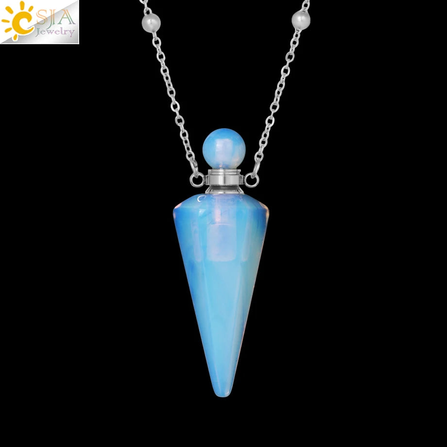 Crystal Perfume Necklace Natural Stone Cone Pendant Healing Clear Quartz Pendants Essentials Oil Diffuser Vial Necklaces H119