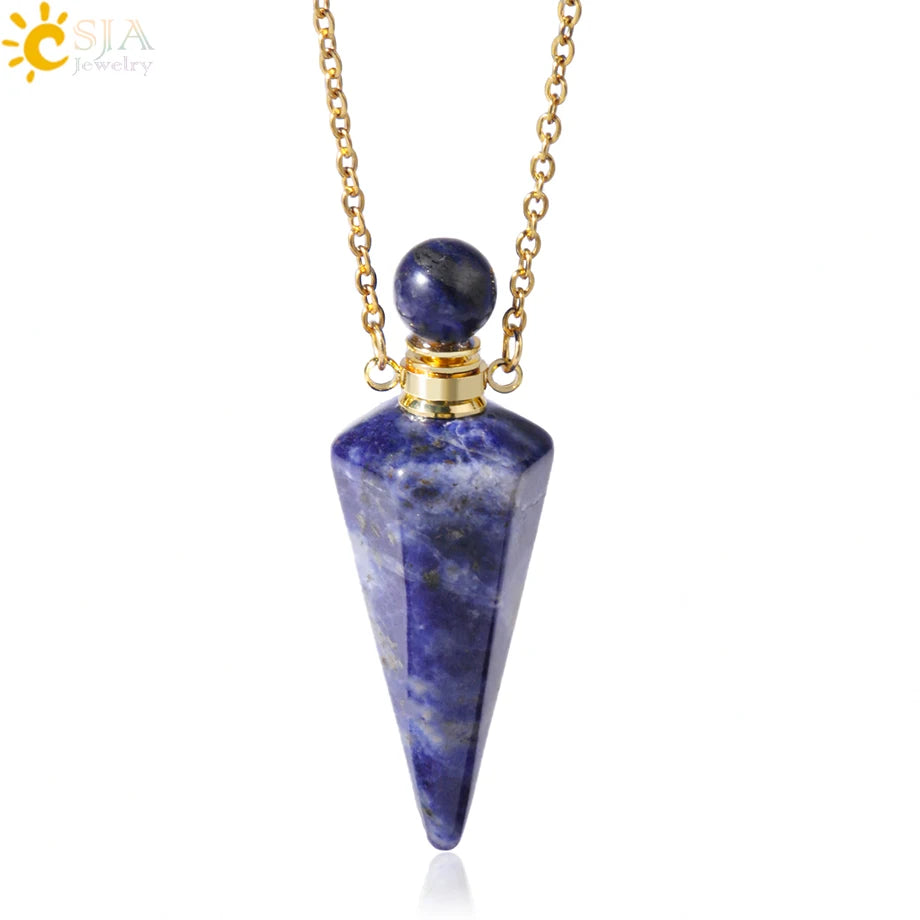 Crystal Perfume Necklace Natural Stone Cone Pendant Healing Clear Quartz Pendants Essentials Oil Diffuser Vial Necklaces H119