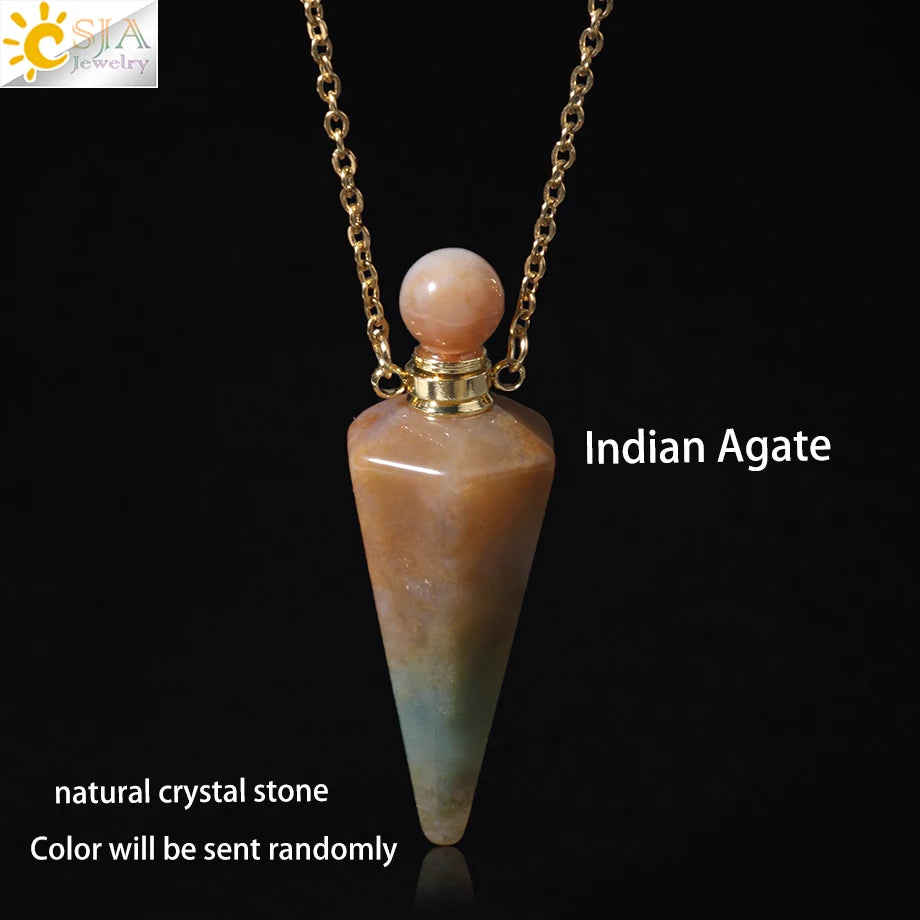 Crystal Perfume Necklace Natural Stone Cone Pendant Healing Clear Quartz Pendants Essentials Oil Diffuser Vial Necklaces H119