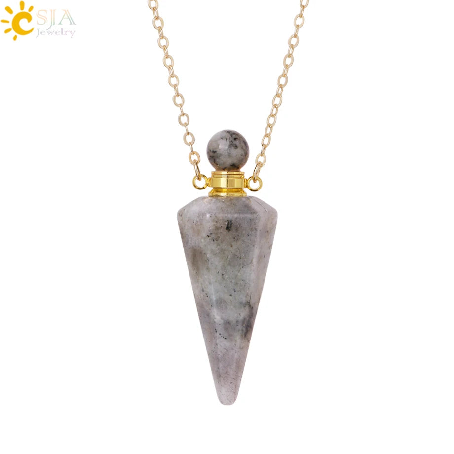 Crystal Perfume Necklace Natural Stone Cone Pendant Healing Clear Quartz Pendants Essentials Oil Diffuser Vial Necklaces H119