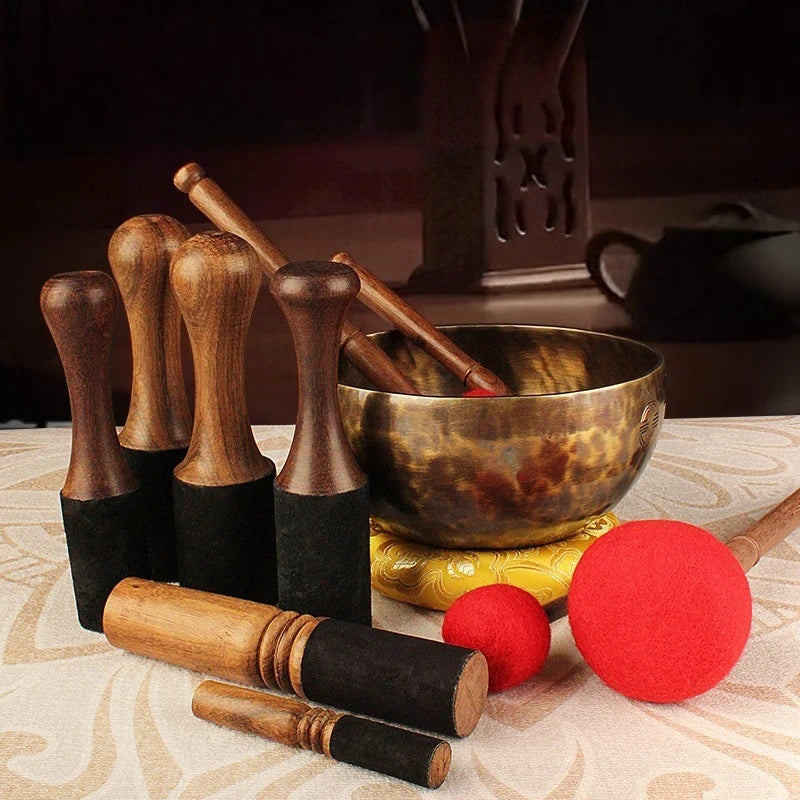 Tibetan Singing Bowl Mallet Sound Bowl Wooden Stick Quartz Bowls Wool Felt Handmade Leather Stick Buddhism Meditation Parts