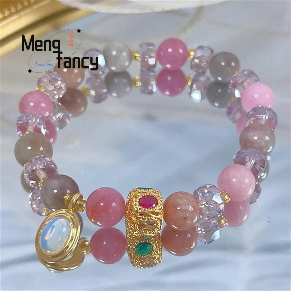 Natural Super Shiny Crystal Bracelet Simple Mori Fairy Style Beaded String Cross Candy Color Hand Luxury Fashion Popular Jewelry