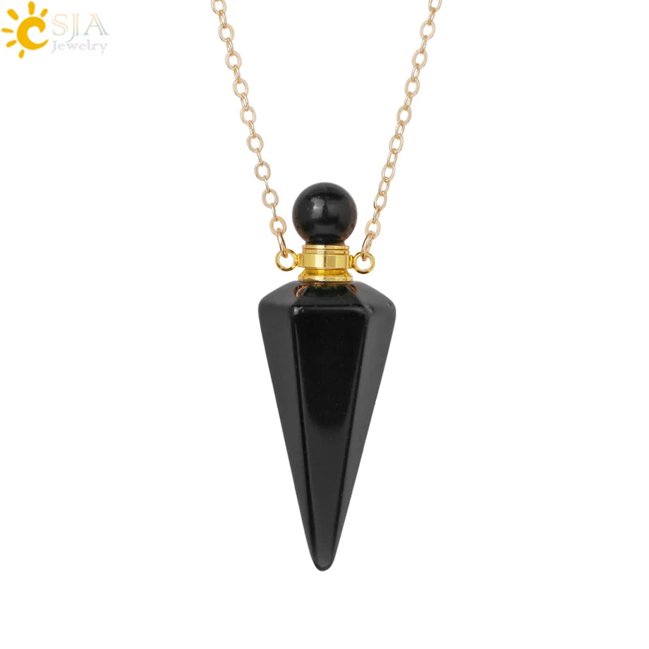 Crystal Perfume Necklace Natural Stone Cone Pendant Healing Clear Quartz Pendants Essentials Oil Diffuser Vial Necklaces H119