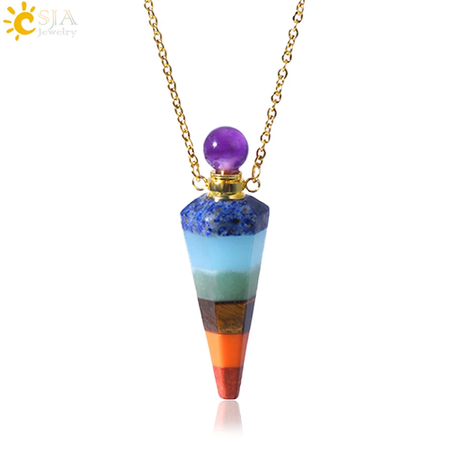 Crystal Perfume Necklace Natural Stone Cone Pendant Healing Clear Quartz Pendants Essentials Oil Diffuser Vial Necklaces H119