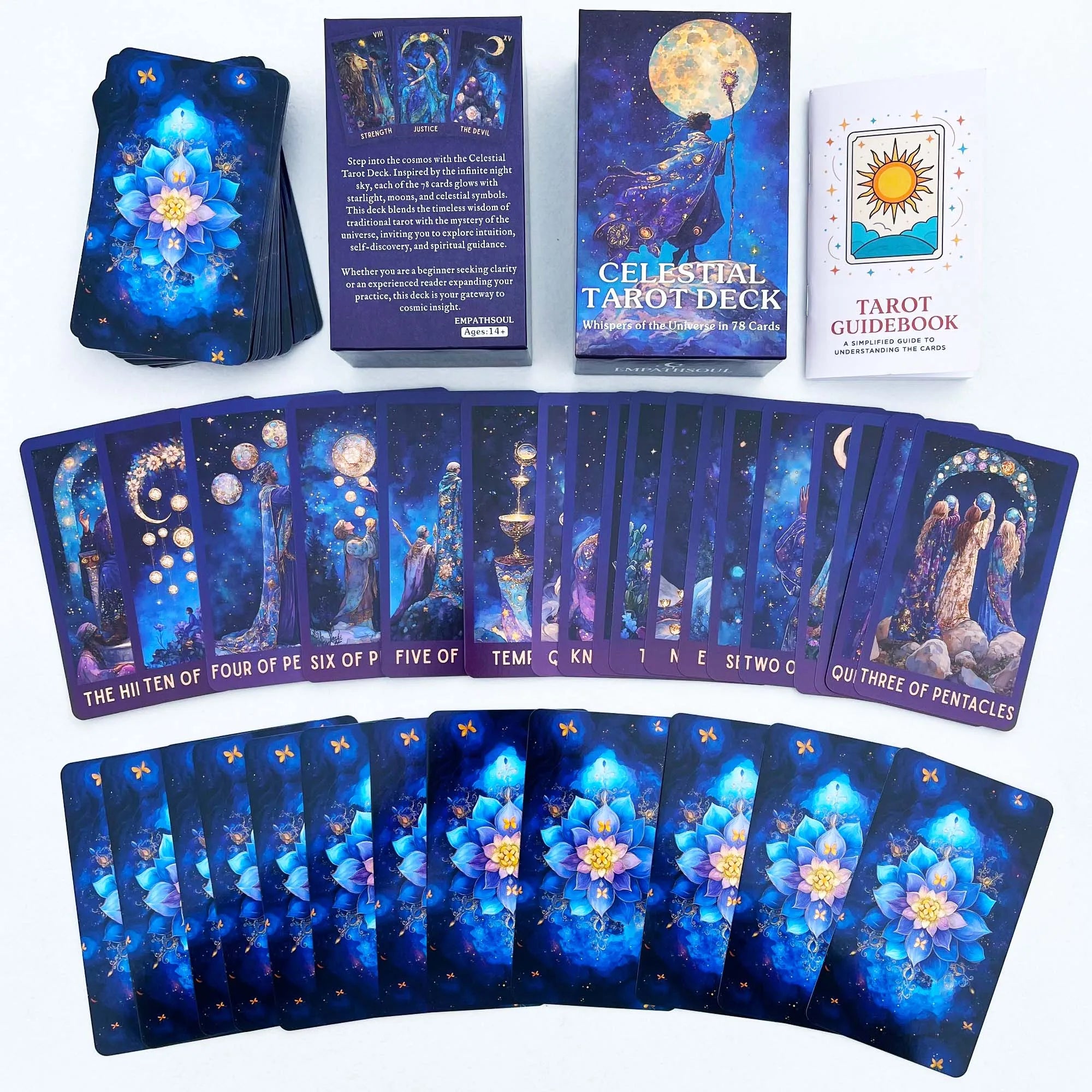 Classic Celestial Tarot Card Deck, 78 Cards, 13x8 Cm, Intuition & Spiritual Guidance, Ideal for Beginners, Includes Paper Manual
