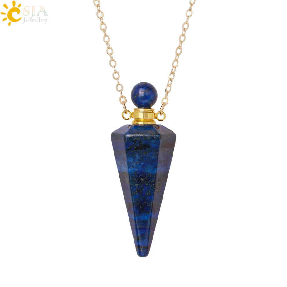 Crystal Perfume Necklace Natural Stone Cone Pendant Healing Clear Quartz Pendants Essentials Oil Diffuser Vial Necklaces H119