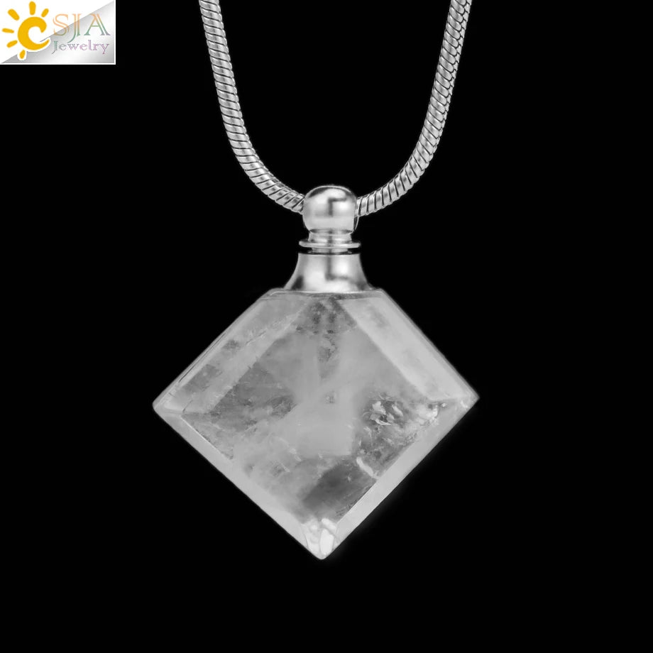 Crystal Perfume Necklace Natural Stone Cone Pendant Healing Clear Quartz Pendants Essentials Oil Diffuser Vial Necklaces H119