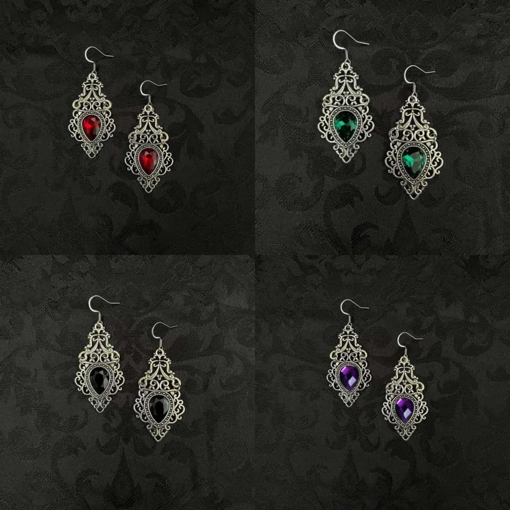 Gothic Victoria Sliver Color Celtic Filigree Scroll Imitation Gemstone Pendant Dangle Earrings for Women Bride Wedding Jewelry