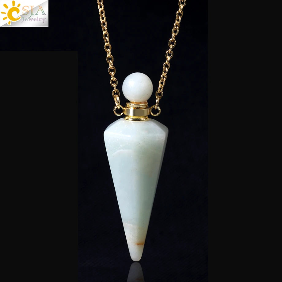 Crystal Perfume Necklace Natural Stone Cone Pendant Healing Clear Quartz Pendants Essentials Oil Diffuser Vial Necklaces H119