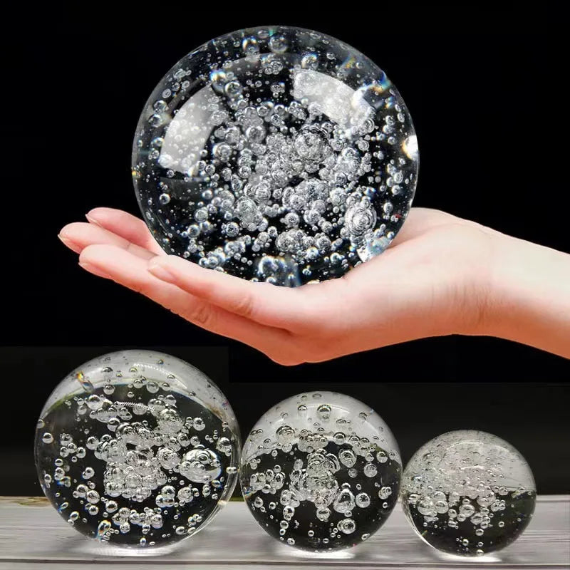 Crystal Bubble Ball Ornaments Ice Cracked Ball Figurine Rockery Home Office Decoration Miniature Glass Sphere