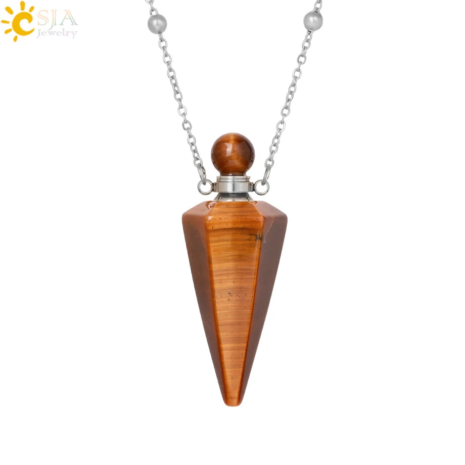 Crystal Perfume Necklace Natural Stone Cone Pendant Healing Clear Quartz Pendants Essentials Oil Diffuser Vial Necklaces H119