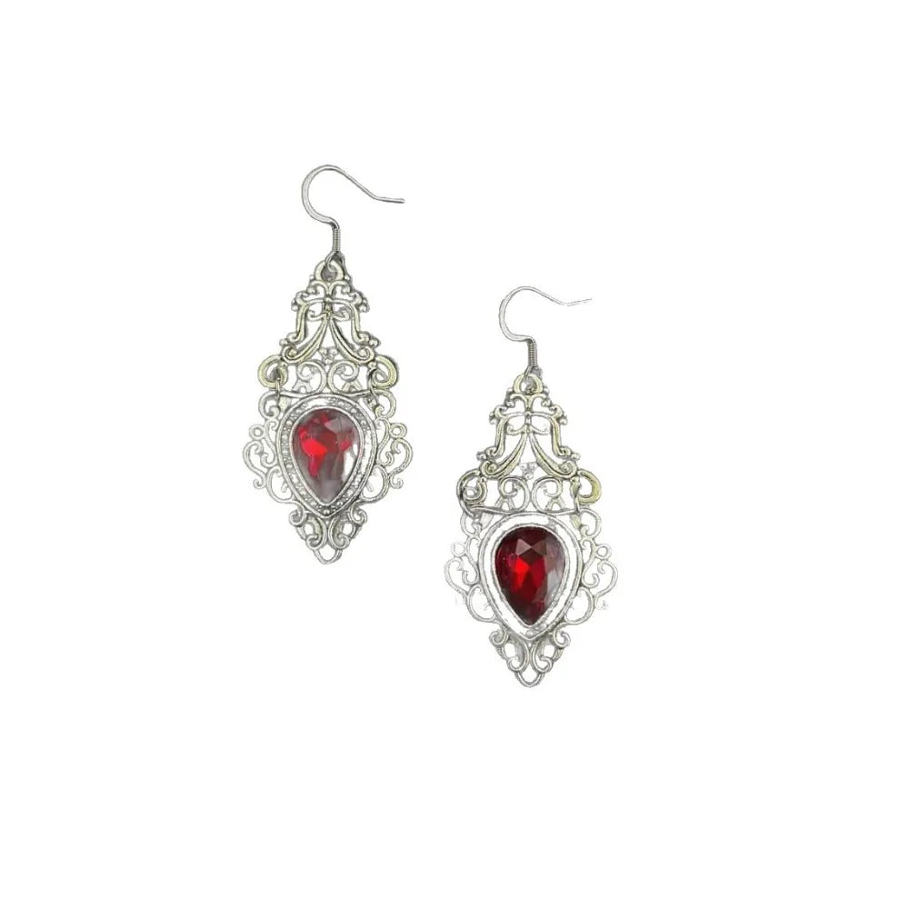 Gothic Victoria Sliver Color Celtic Filigree Scroll Imitation Gemstone Pendant Dangle Earrings for Women Bride Wedding Jewelry