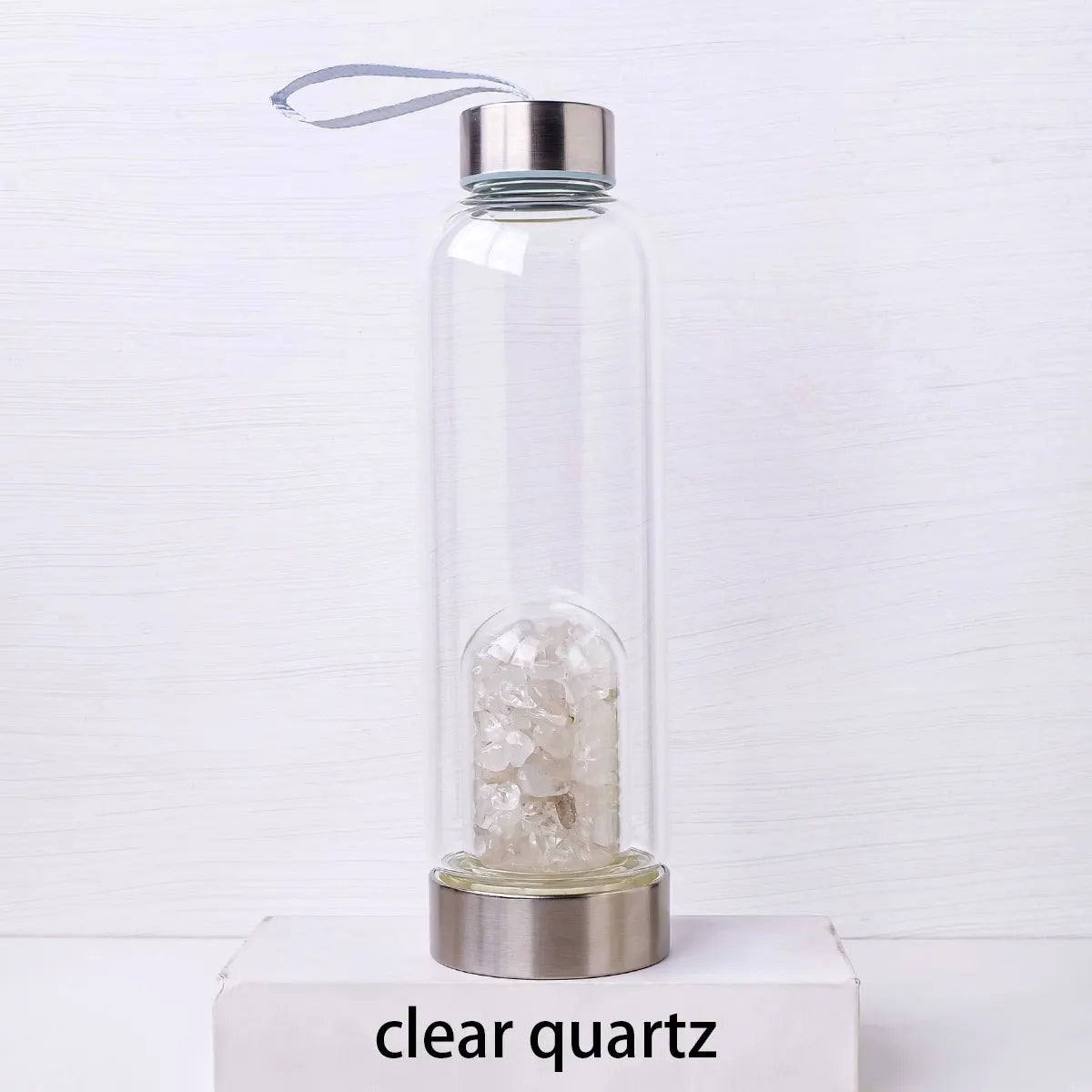 Crystal clear water bottles with magnificent quartz crystals infused
