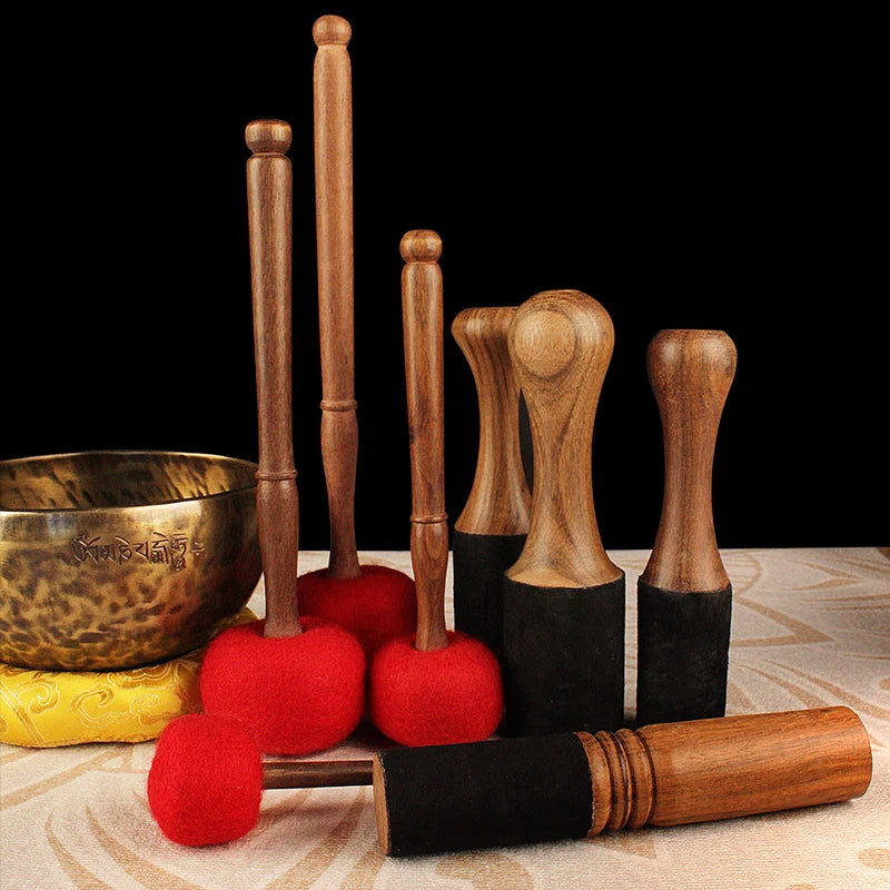Tibetan Singing Bowl Mallet Sound Bowl Wooden Stick Quartz Bowls Wool Felt Handmade Leather Stick Buddhism Meditation Parts