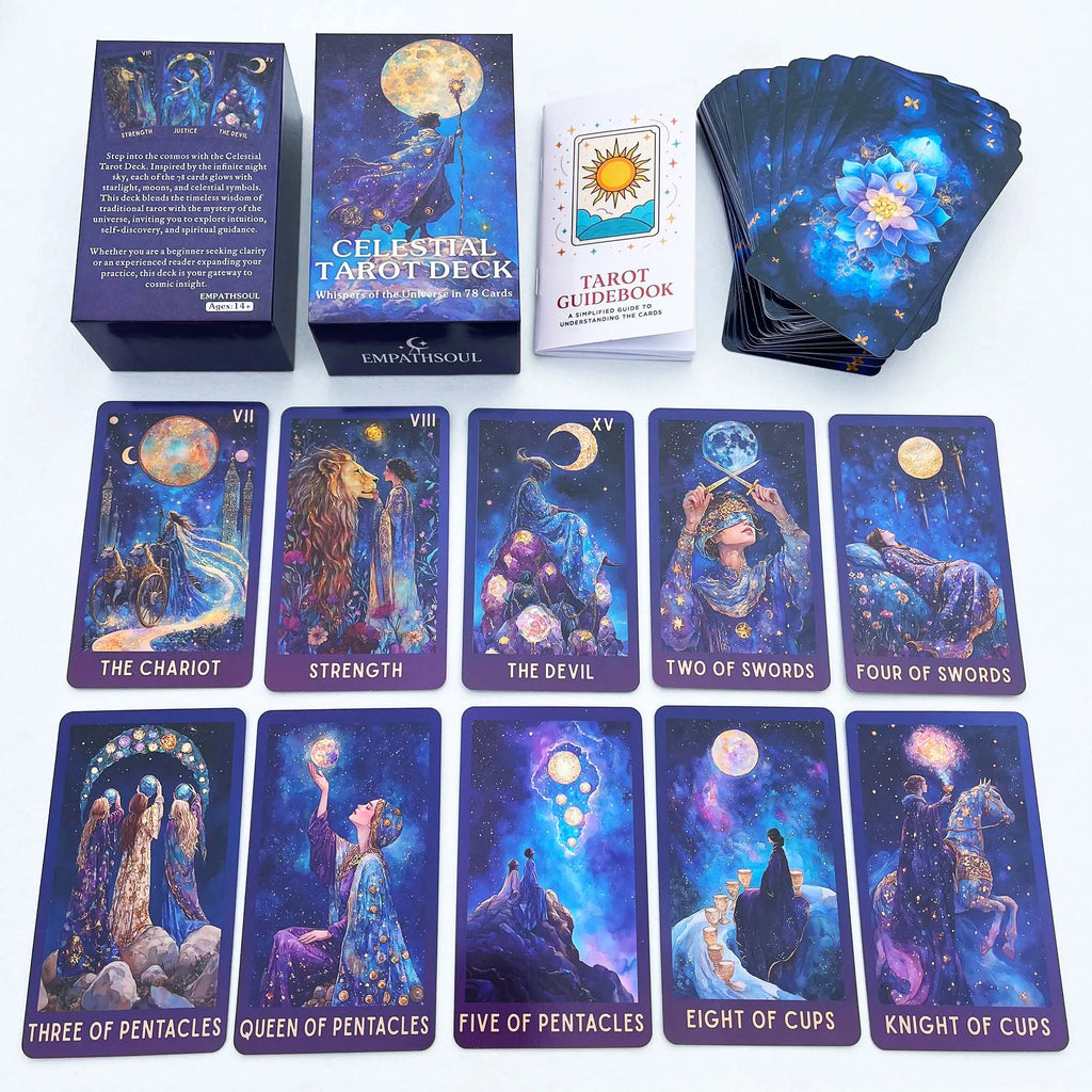 Classic Celestial Tarot Card Deck, 78 Cards, 13x8 Cm, Intuition & Spiritual Guidance, Ideal for Beginners, Includes Paper Manual
