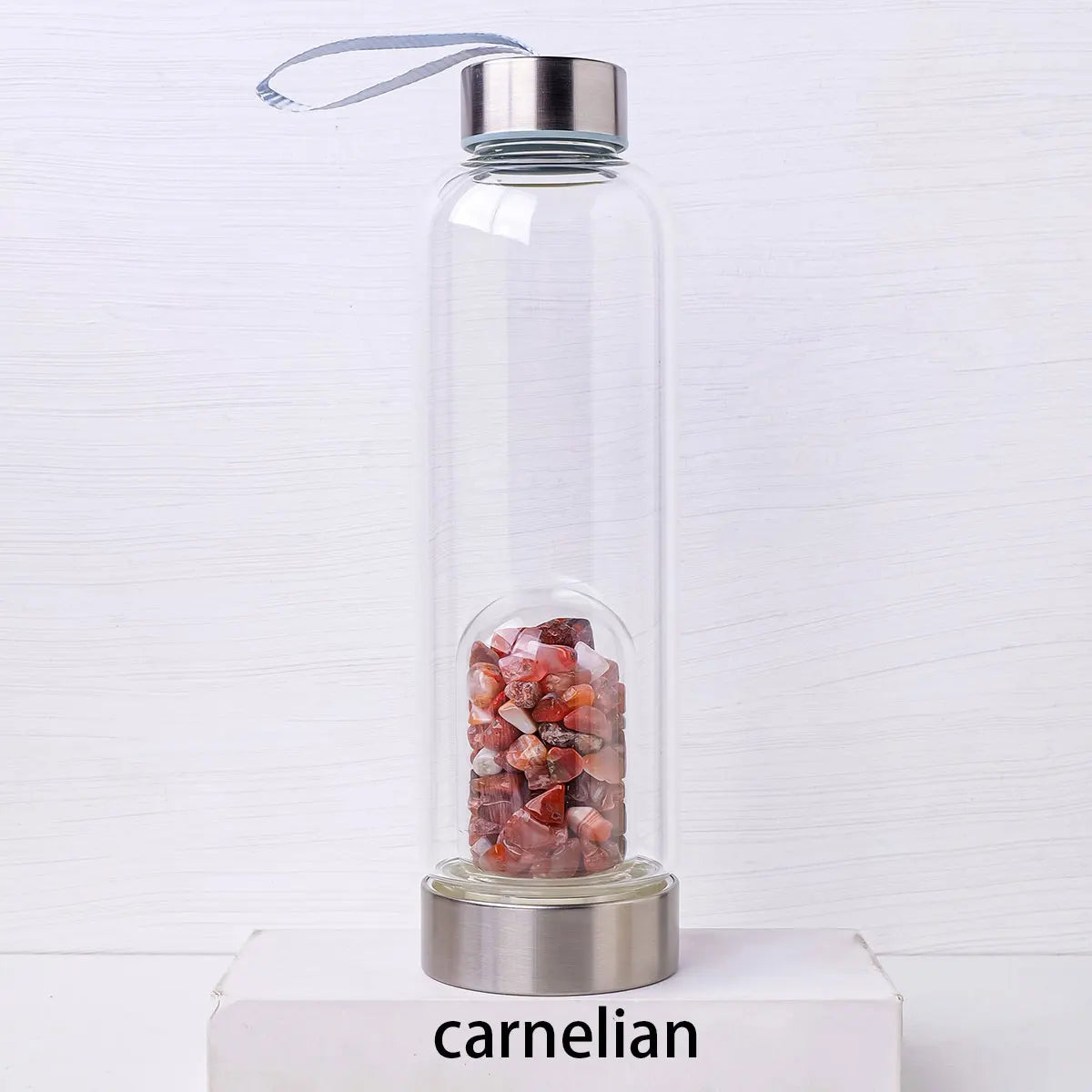 Crystal clear water bottles with magnificent quartz crystals infused