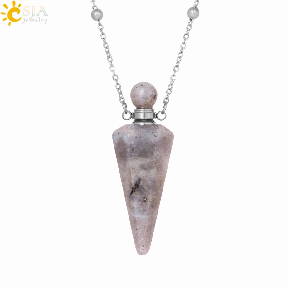 Crystal Perfume Necklace Natural Stone Cone Pendant Healing Clear Quartz Pendants Essentials Oil Diffuser Vial Necklaces H119