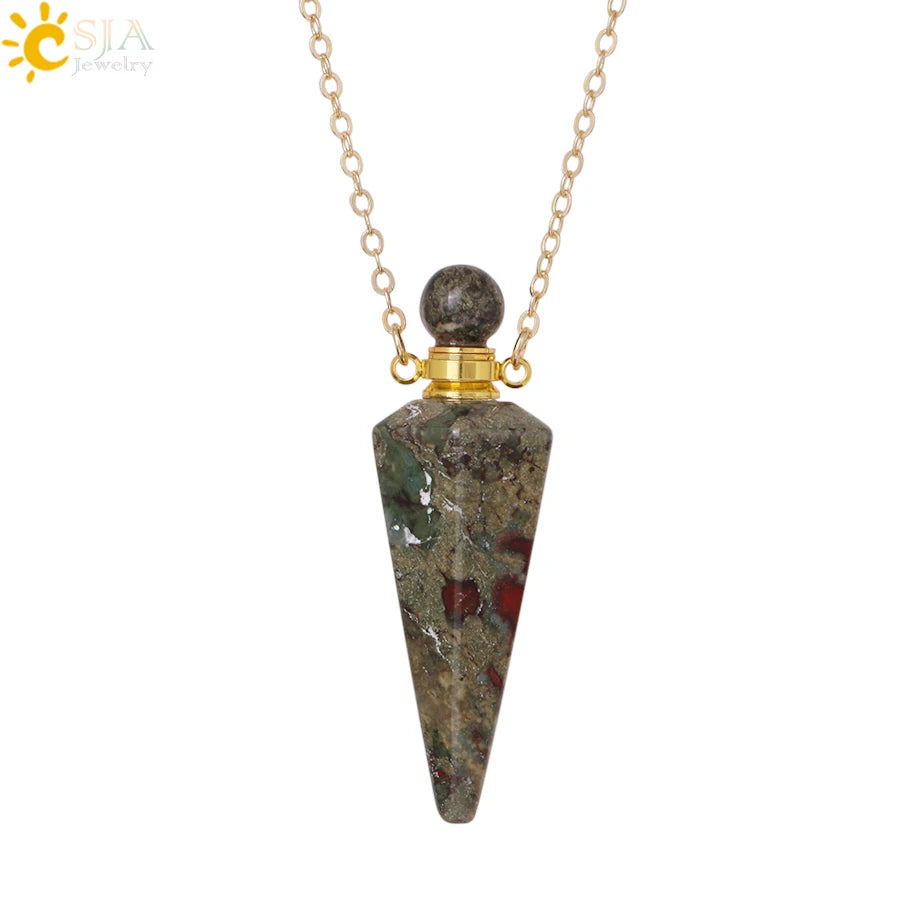 Crystal Perfume Necklace Natural Stone Cone Pendant Healing Clear Quartz Pendants Essentials Oil Diffuser Vial Necklaces H119