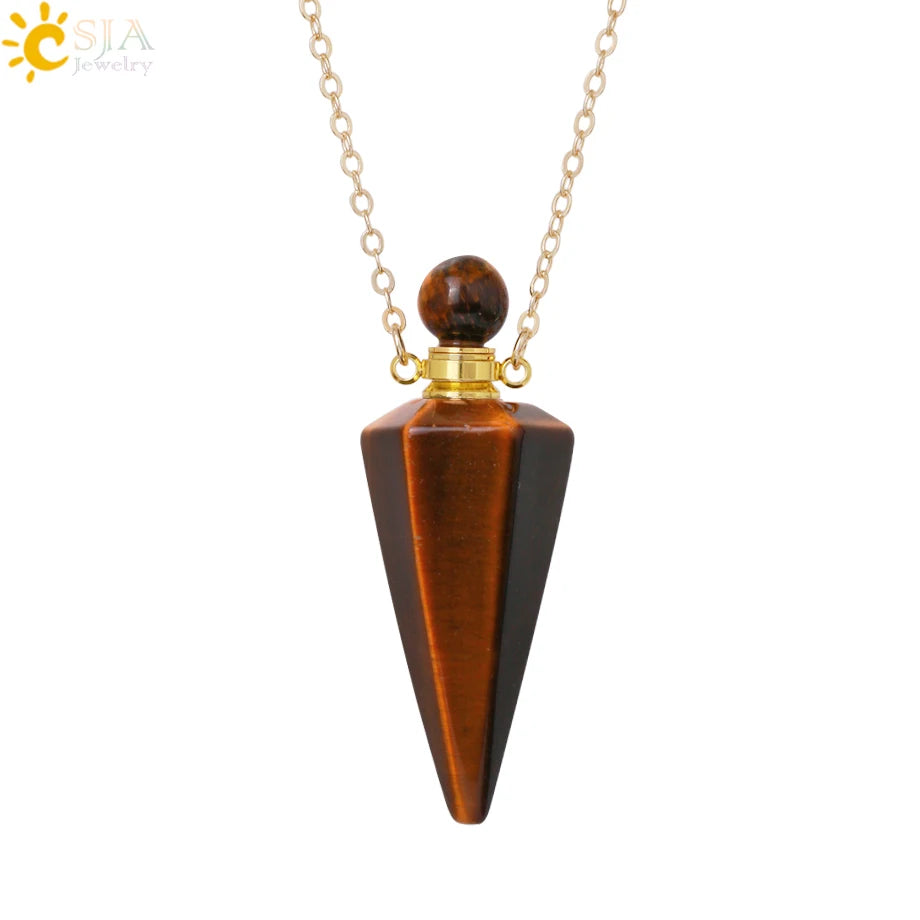 Crystal Perfume Necklace Natural Stone Cone Pendant Healing Clear Quartz Pendants Essentials Oil Diffuser Vial Necklaces H119