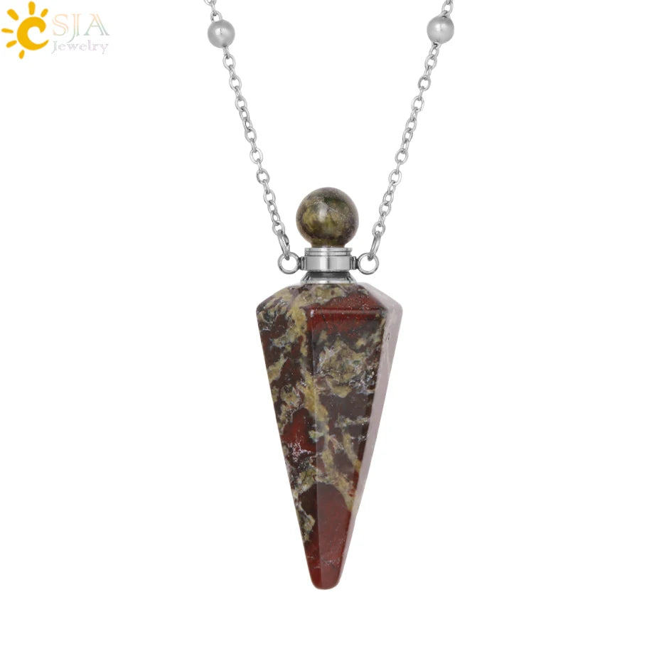 Crystal Perfume Necklace Natural Stone Cone Pendant Healing Clear Quartz Pendants Essentials Oil Diffuser Vial Necklaces H119