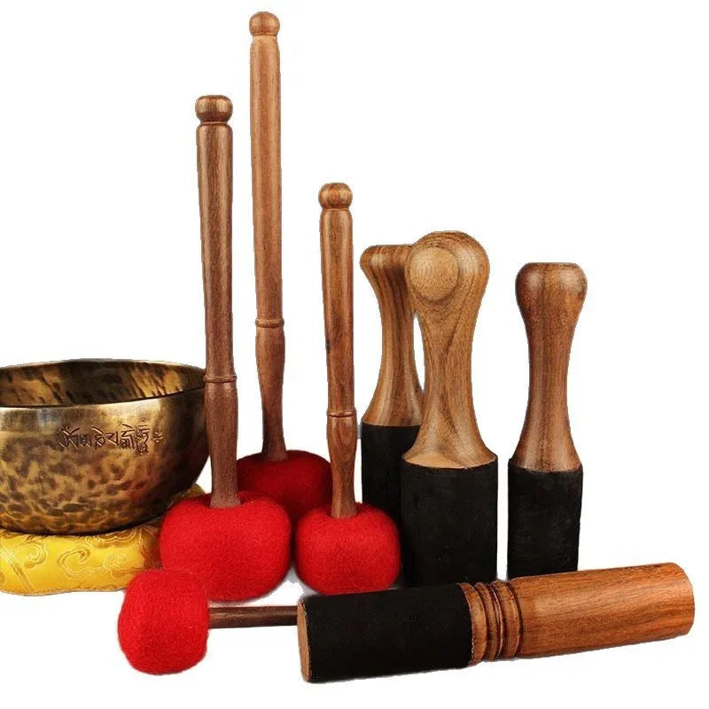 Tibetan Singing Bowl Mallet Sound Bowl Wooden Stick Quartz Bowls Wool Felt Handmade Leather Stick Buddhism Meditation Parts