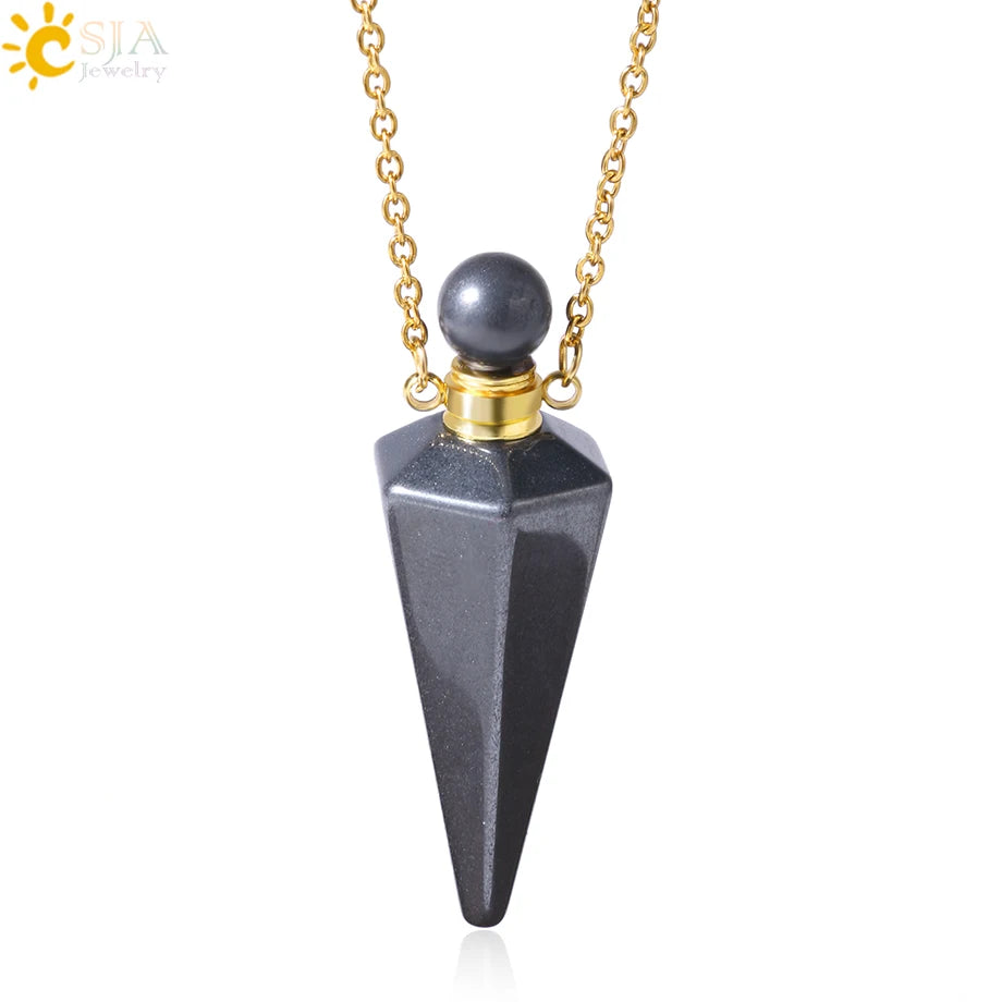 Crystal Perfume Necklace Natural Stone Cone Pendant Healing Clear Quartz Pendants Essentials Oil Diffuser Vial Necklaces H119