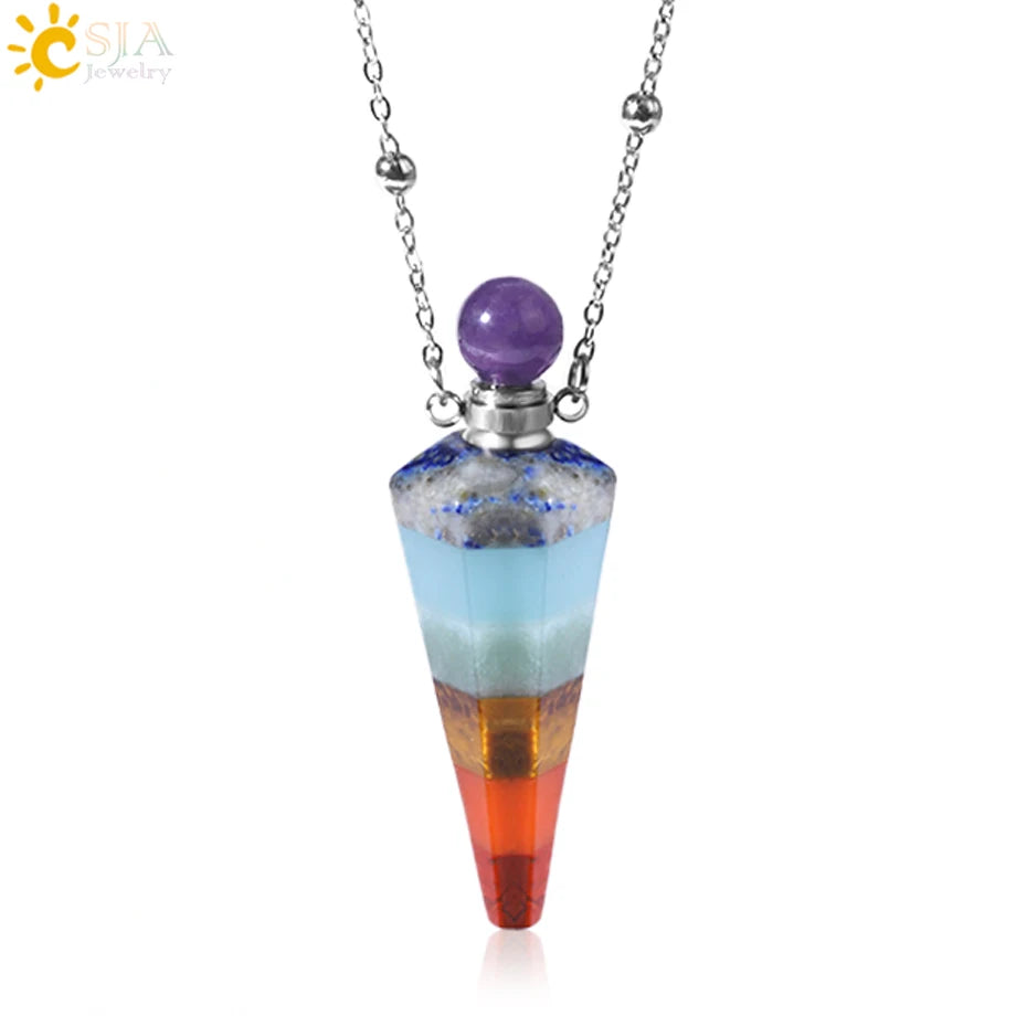 Crystal Perfume Necklace Natural Stone Cone Pendant Healing Clear Quartz Pendants Essentials Oil Diffuser Vial Necklaces H119