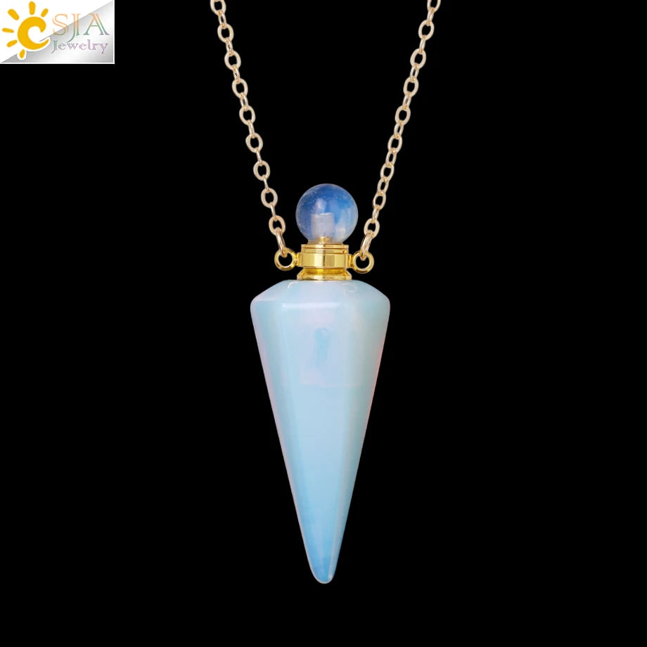 Crystal Perfume Necklace Natural Stone Cone Pendant Healing Clear Quartz Pendants Essentials Oil Diffuser Vial Necklaces H119