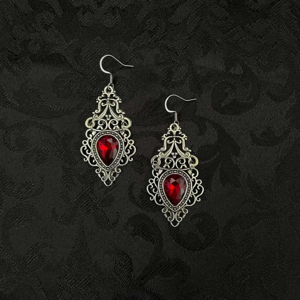 Gothic Victoria Sliver Color Celtic Filigree Scroll Imitation Gemstone Pendant Dangle Earrings for Women Bride Wedding Jewelry