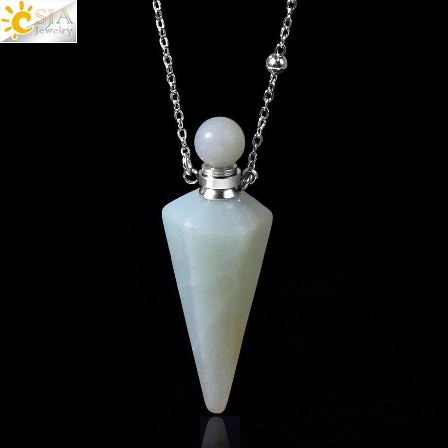 Crystal Perfume Necklace Natural Stone Cone Pendant Healing Clear Quartz Pendants Essentials Oil Diffuser Vial Necklaces H119