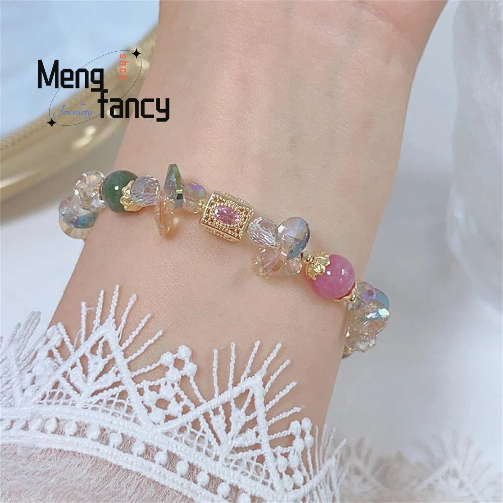 Natural Super Shiny Crystal Bracelet Simple Mori Fairy Style Beaded String Cross Candy Color Hand Luxury Fashion Popular Jewelry