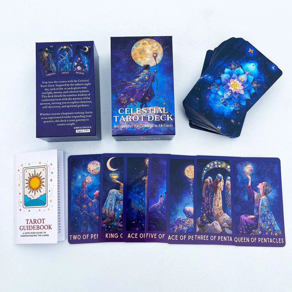 Classic Celestial Tarot Card Deck, 78 Cards, 13x8 Cm, Intuition & Spiritual Guidance, Ideal for Beginners, Includes Paper Manual