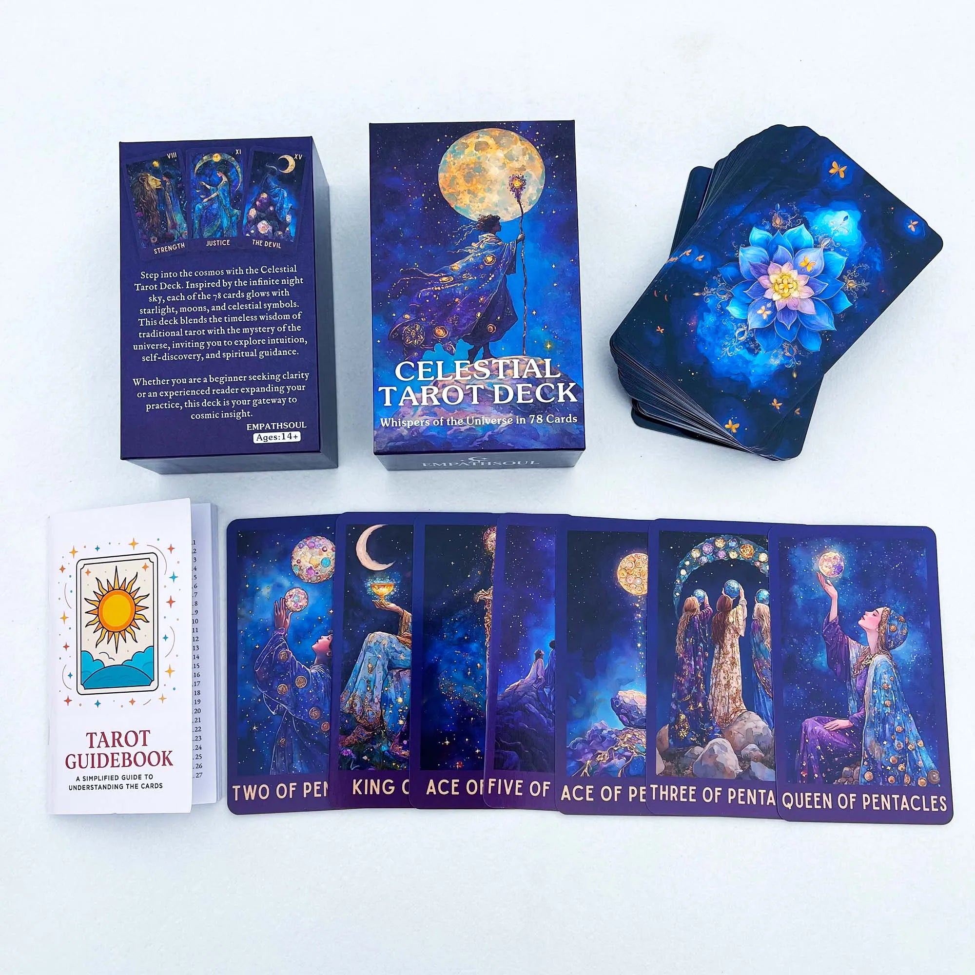 Classic Celestial Tarot Card Deck, 78 Cards, 13x8 Cm, Intuition & Spiritual Guidance, Ideal for Beginners, Includes Paper Manual