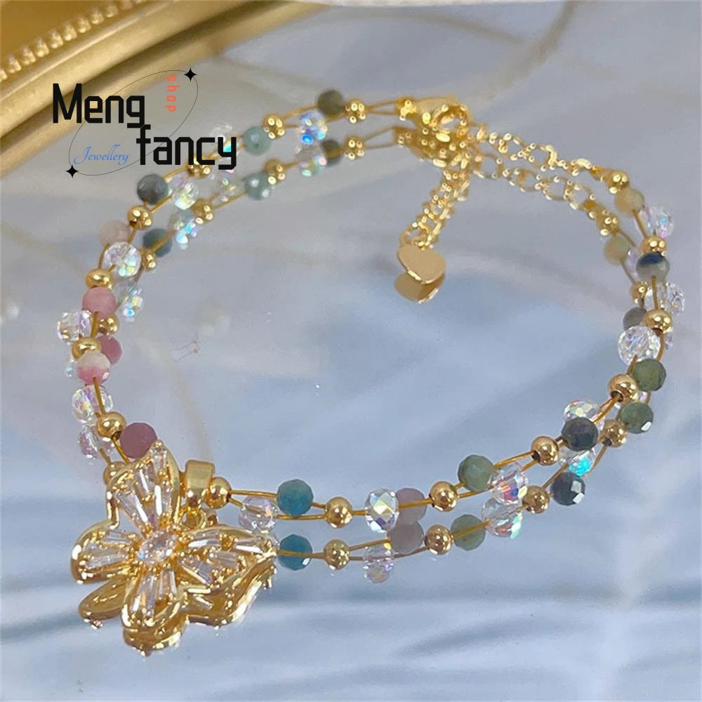 Natural Super Shiny Crystal Bracelet Simple Mori Fairy Style Beaded String Cross Candy Color Hand Luxury Fashion Popular Jewelry