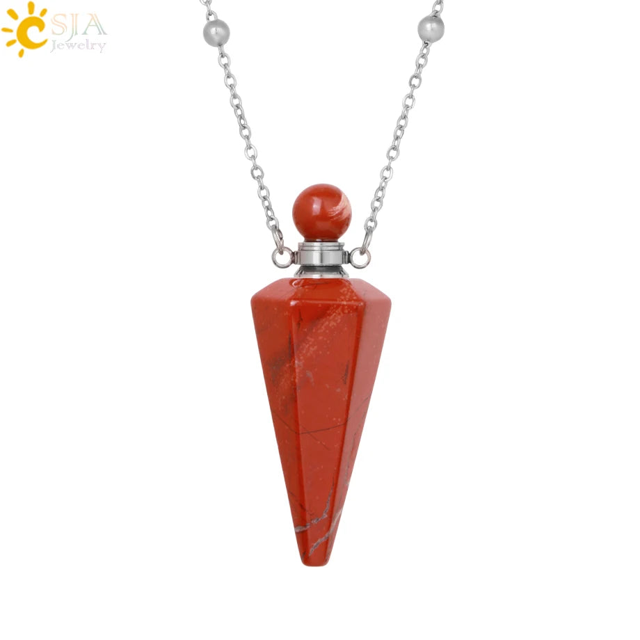 Crystal Perfume Necklace Natural Stone Cone Pendant Healing Clear Quartz Pendants Essentials Oil Diffuser Vial Necklaces H119