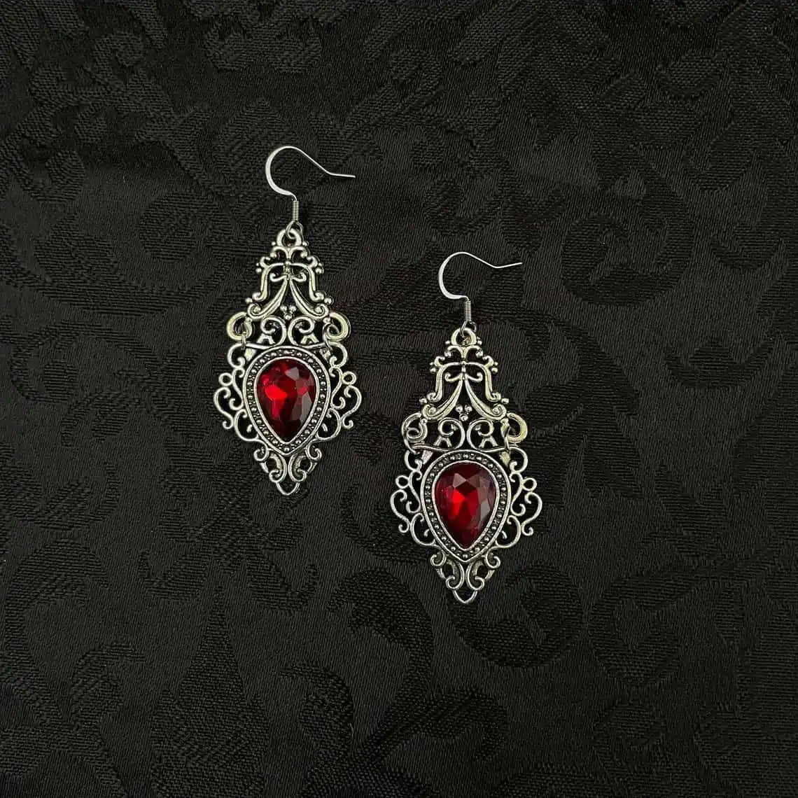 Gothic Victoria Sliver Color Celtic Filigree Scroll Imitation Gemstone Pendant Dangle Earrings for Women Bride Wedding Jewelry