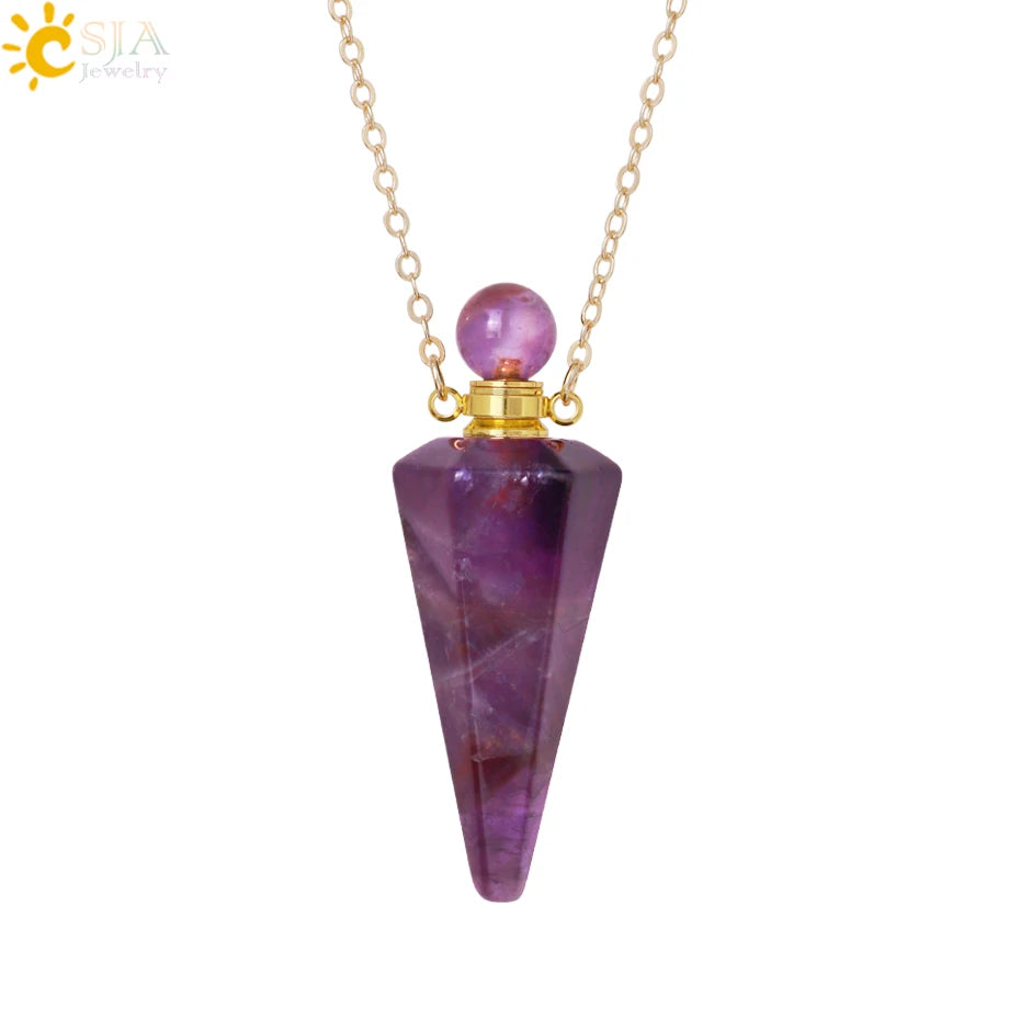 Crystal Perfume Necklace Natural Stone Cone Pendant Healing Clear Quartz Pendants Essentials Oil Diffuser Vial Necklaces H119