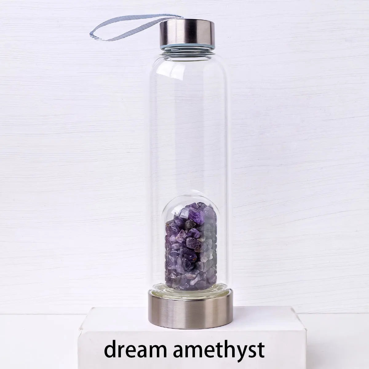 Crystal clear water bottles with magnificent quartz crystals infused