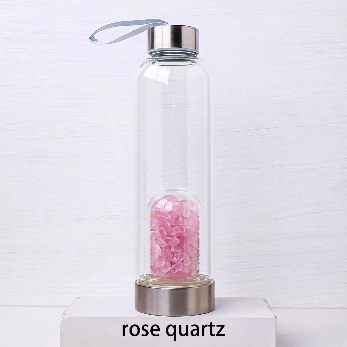 Crystal clear water bottles with magnificent quartz crystals infused