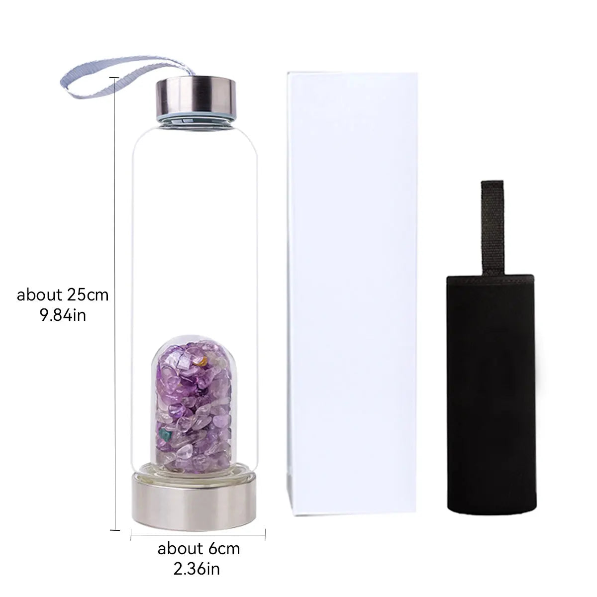 Crystal clear water bottles with magnificent quartz crystals infused