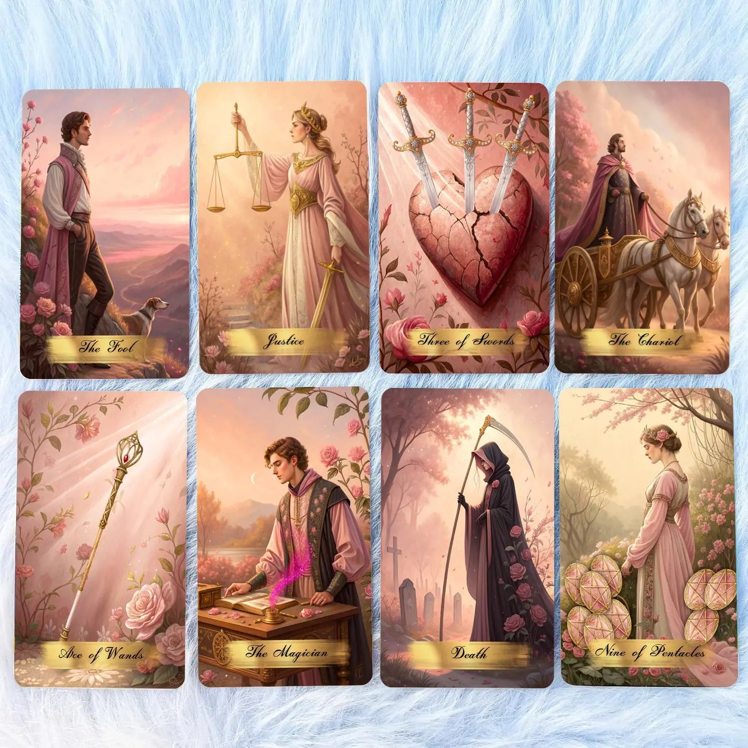 Pink Victorian Tarot Cards Deck with Guidebook, 78Pcs Classic Oil Painting Rose Garden Tarot Deck for Beginners