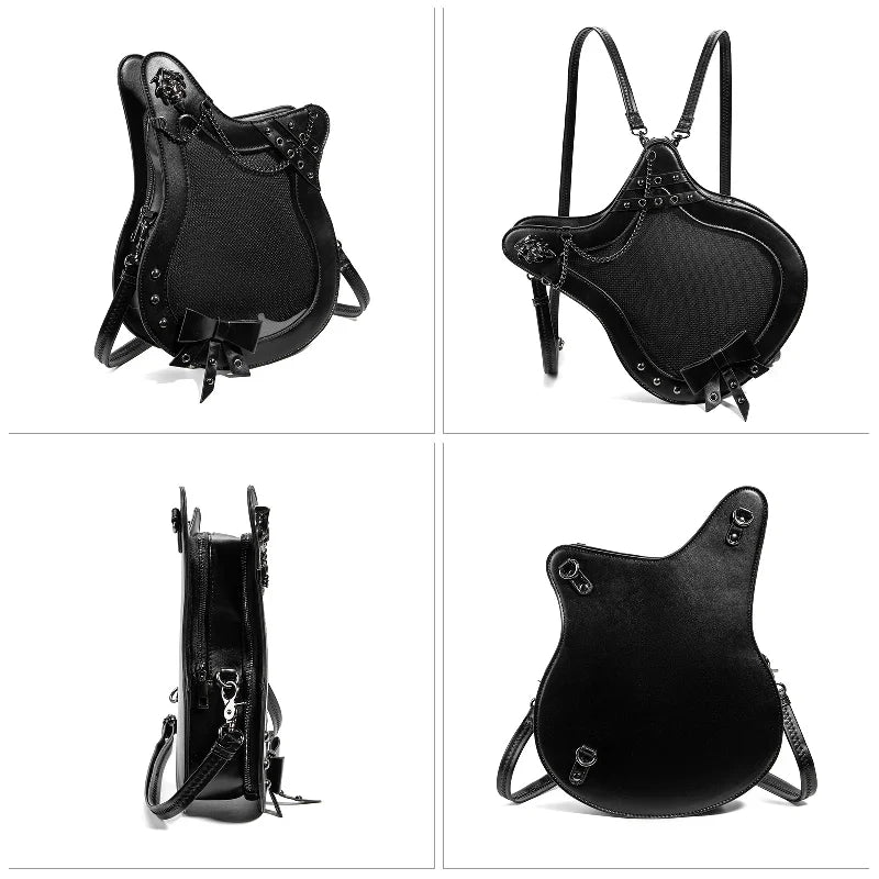Gothic Guitar Shape Ita Bag with Clear Pin Window Vintage PU Leather Dark Punk Crossbody Bag for Anime Lovers