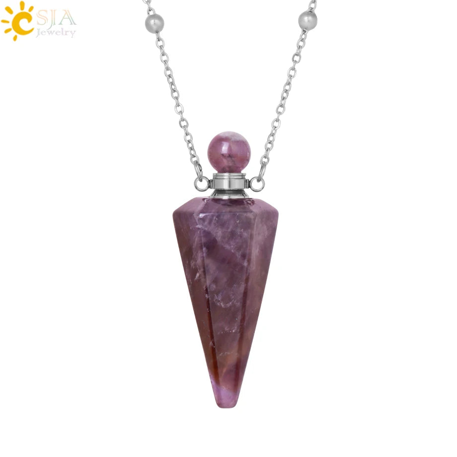Crystal Perfume Necklace Natural Stone Cone Pendant Healing Clear Quartz Pendants Essentials Oil Diffuser Vial Necklaces H119