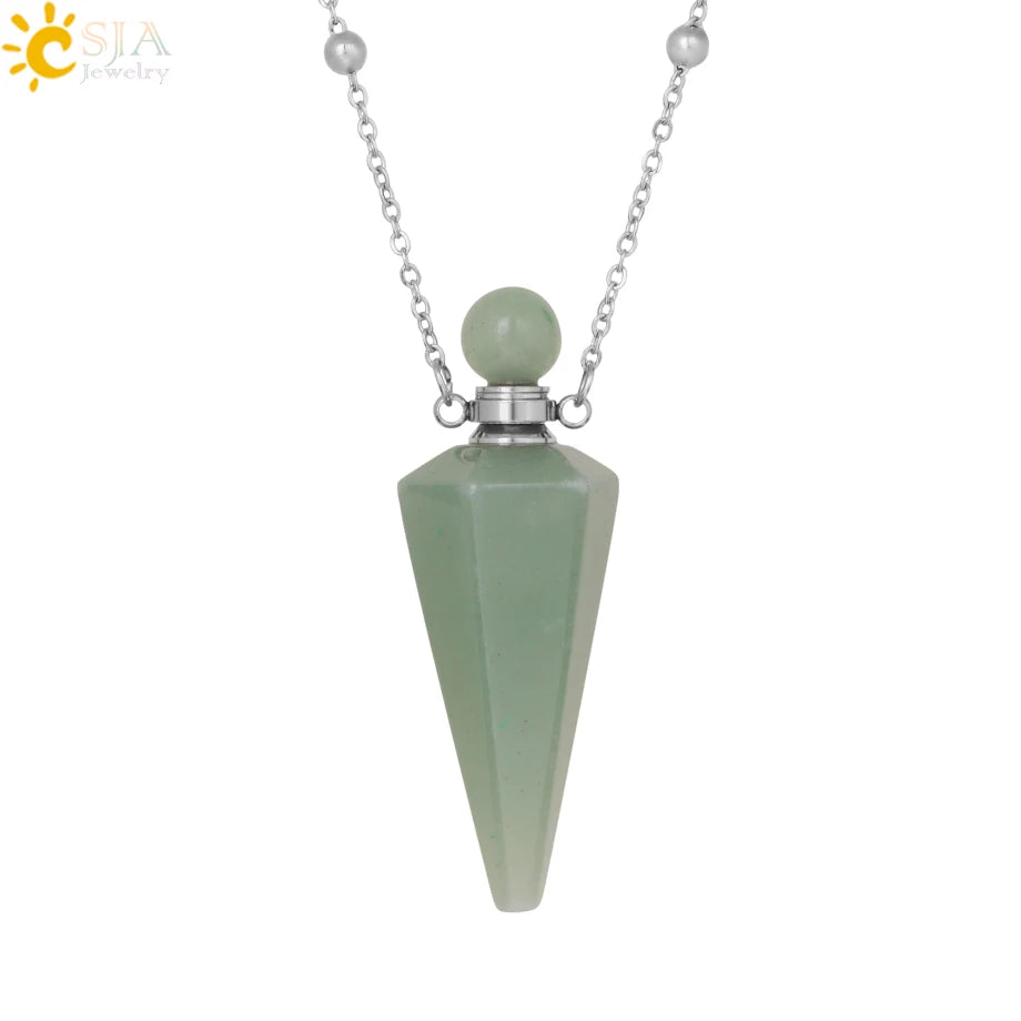 Crystal Perfume Necklace Natural Stone Cone Pendant Healing Clear Quartz Pendants Essentials Oil Diffuser Vial Necklaces H119