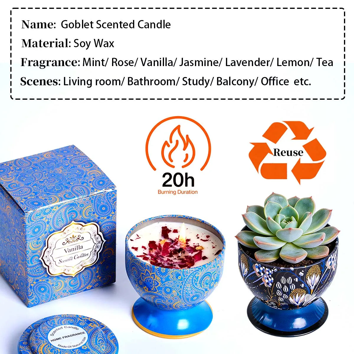 Goblet Design Scented Candle Box Flower Rose Lavender Candle Jar Wedding Favors Birthday Craft Gifts Floral Fragrance Candles