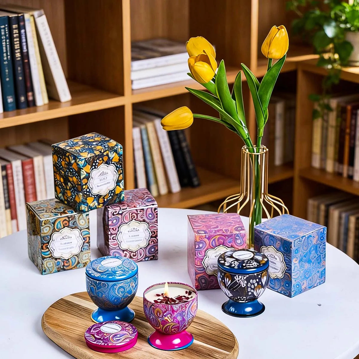 Goblet Design Scented Candle Box Flower Rose Lavender Candle Jar Wedding Favors Birthday Craft Gifts Floral Fragrance Candles