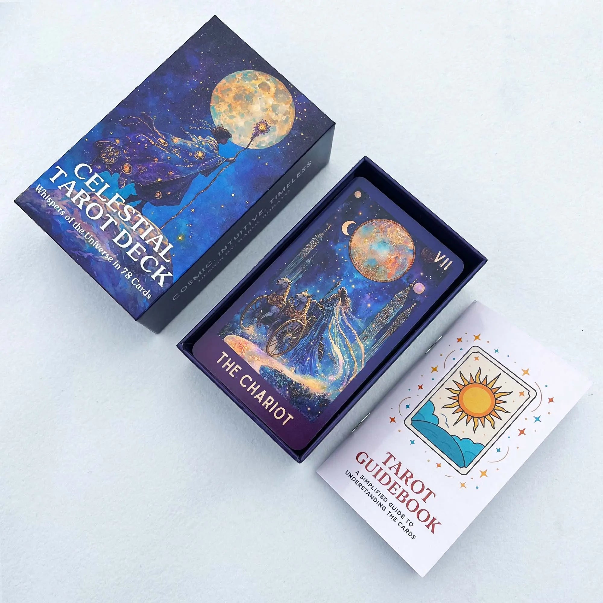 Classic Celestial Tarot Card Deck, 78 Cards, 13x8 Cm, Intuition & Spiritual Guidance, Ideal for Beginners, Includes Paper Manual