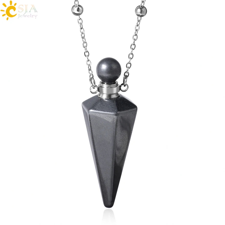 Crystal Perfume Necklace Natural Stone Cone Pendant Healing Clear Quartz Pendants Essentials Oil Diffuser Vial Necklaces H119
