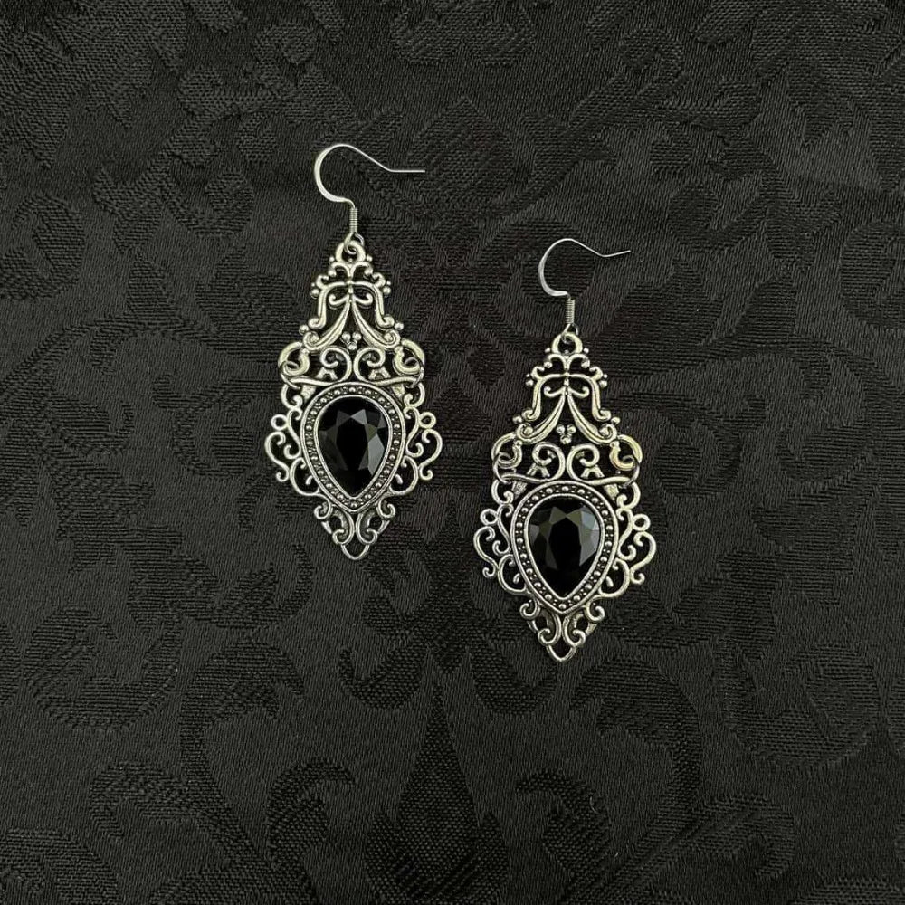 Gothic Victoria Sliver Color Celtic Filigree Scroll Imitation Gemstone Pendant Dangle Earrings for Women Bride Wedding Jewelry